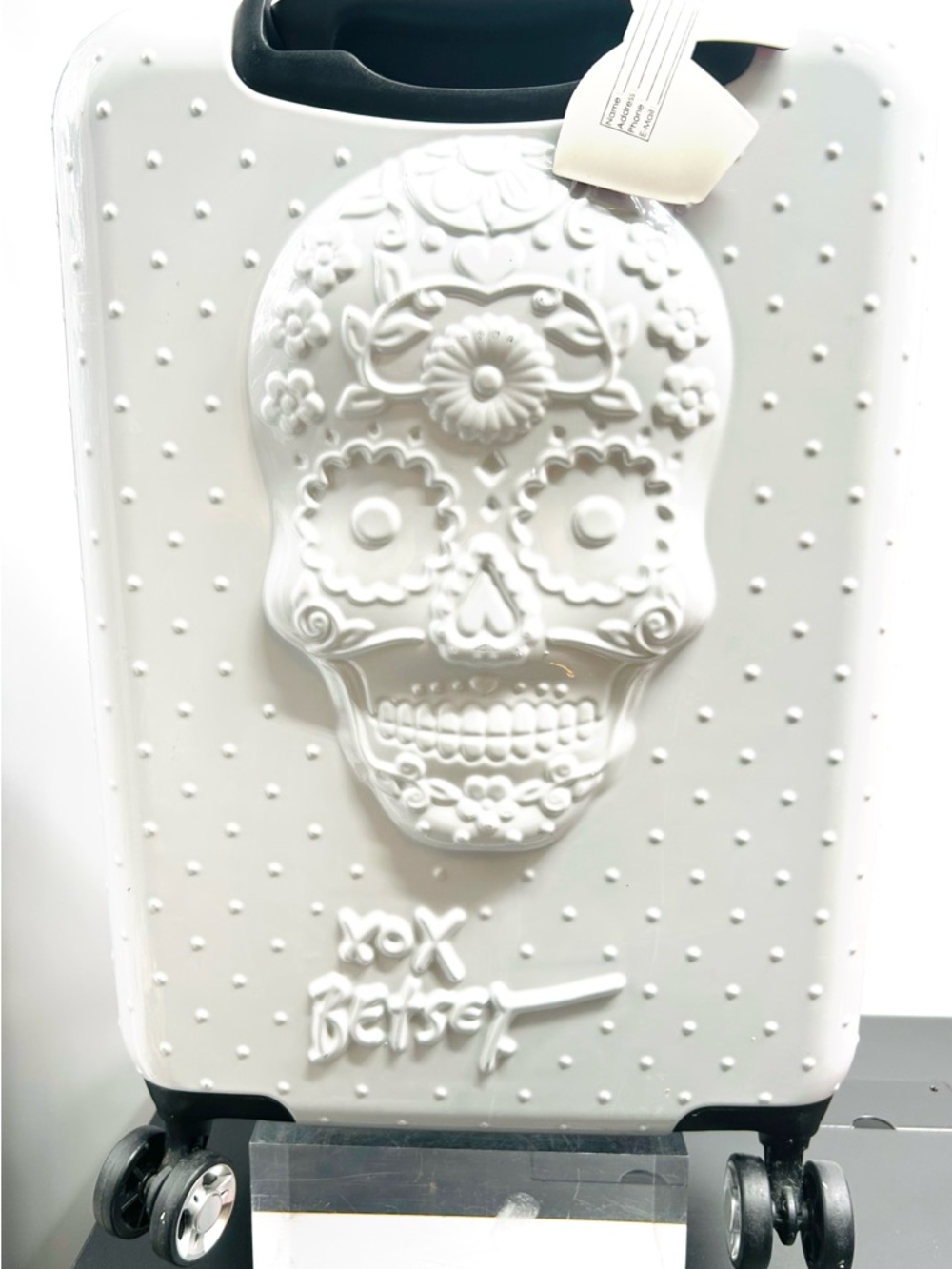 Betsey Johnson White Embossed Sugar Skull Carry-On Luggage